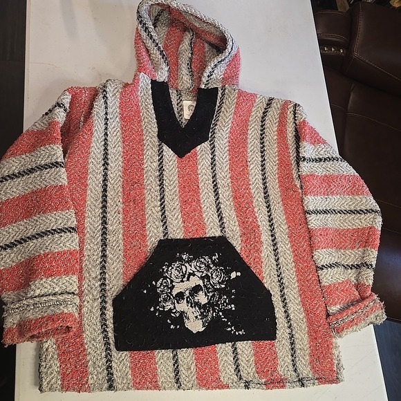 Grateful Dead Other - GRATEFUL‎ DEAD Baja Pullover Poncho Hoodie Mens Medium Skull Roses 2015 Drug Rug